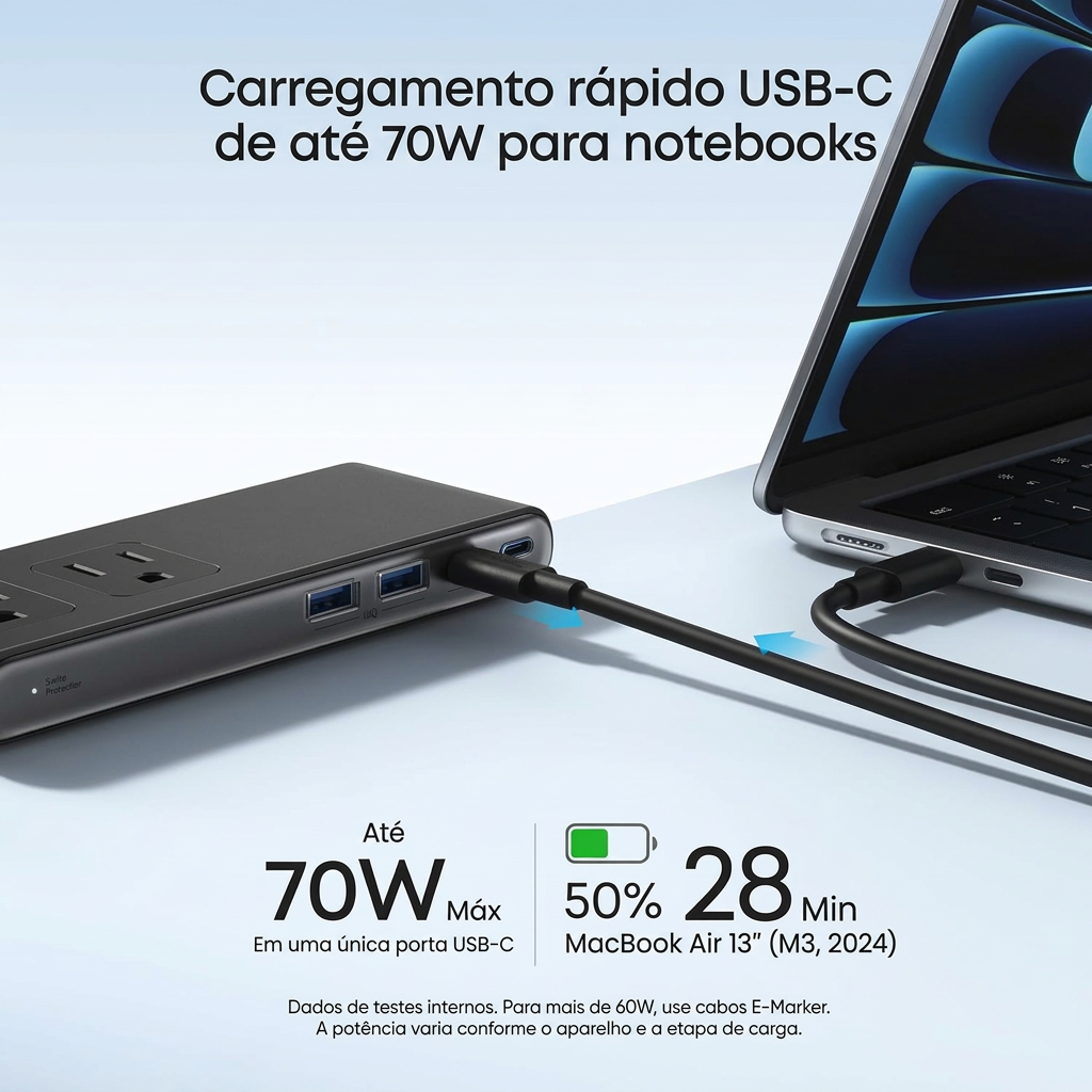 Carregamento de notebook por USB-C de até 70 W